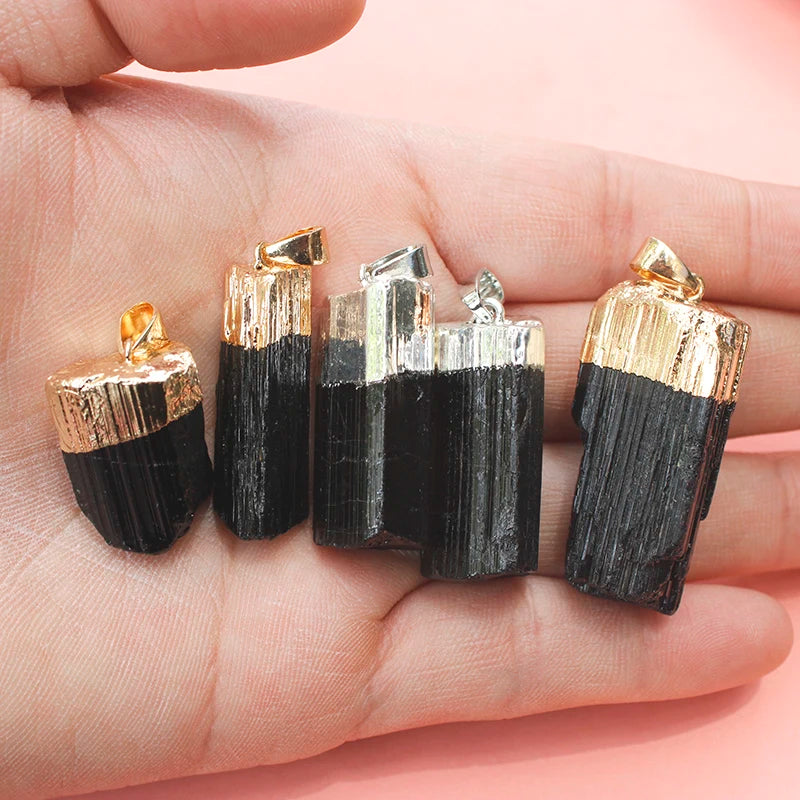 Irregular Raw Black Tourmaline Pendant Rough Energy Chakra Jewelry For Woman And Man Gift Necklace Making