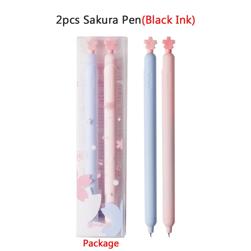 KACO 2pcs Sakura Gel Pen Set Double Ball ST Tip Side-pressed Decompression Signature Pens, Limited Romantic Aesthetic Stationery