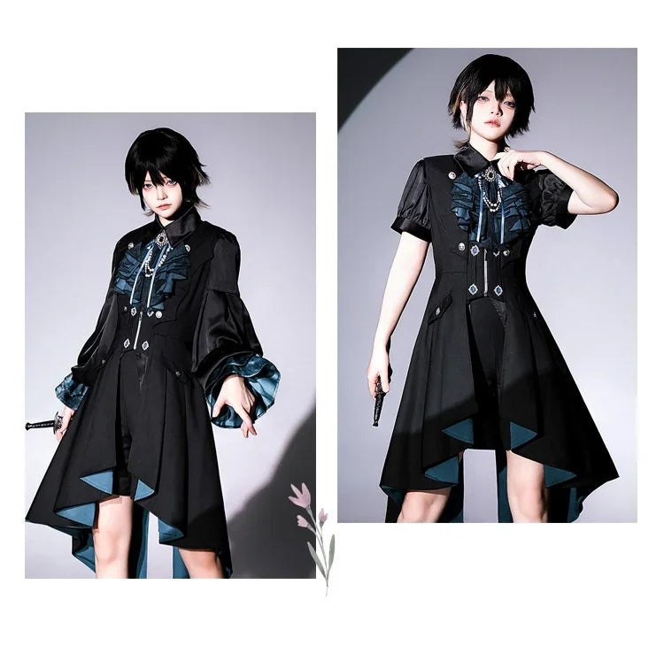 Original Dark Goth Prince Clothing Set New Spring Summer Women's Cool Black Shirt Irregular Vest Shorts 3 Piece Suit Outfits