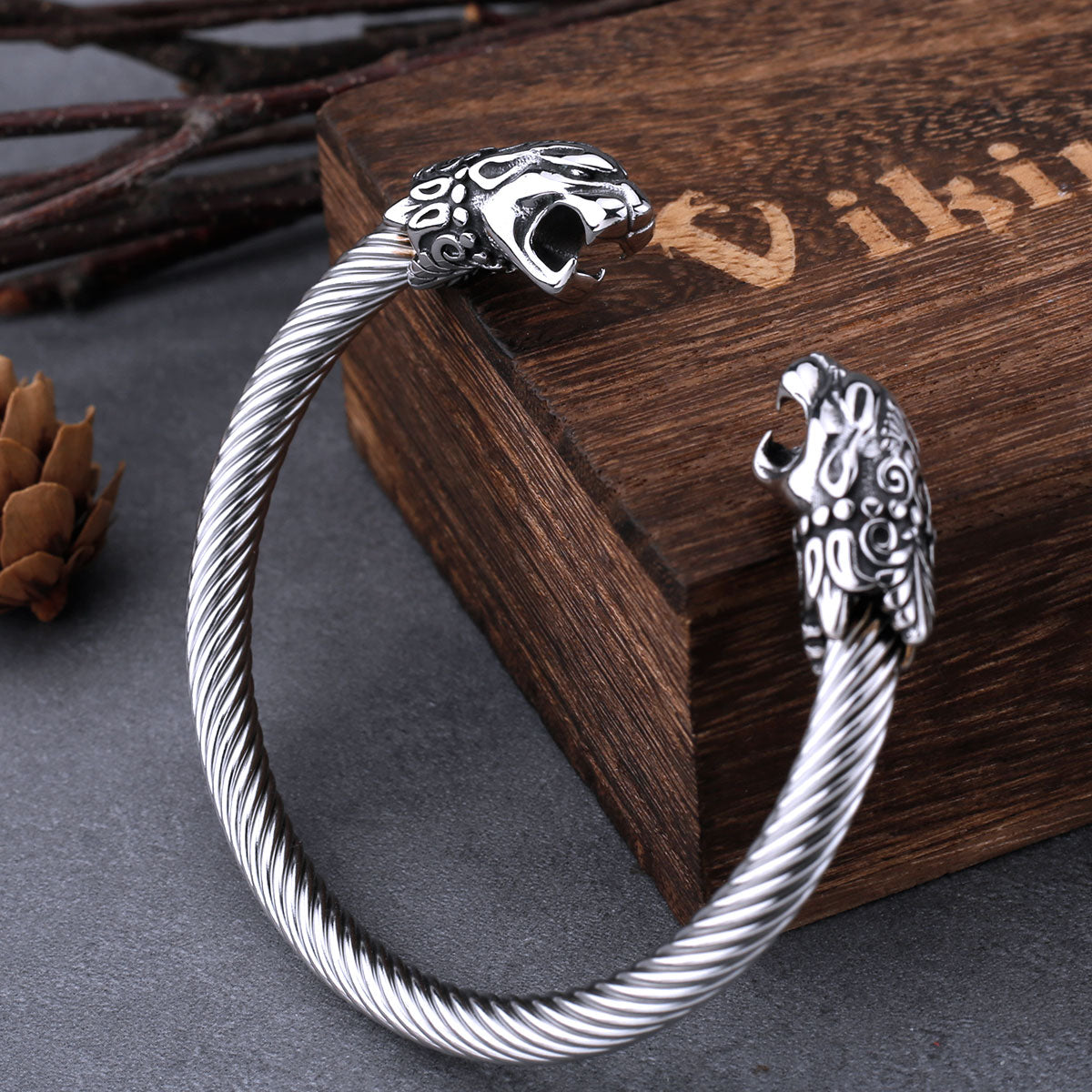 Stainless Steel Nordic Dragon Head Bracelet Men Fashion Hip Hop Biker Wristband Cuff Viking Arm Ring Punk Jewelry for Men's Gift