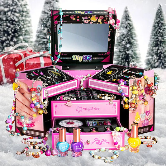 Charm Bracelet Making Kit with Jewelry Box & Nail Polish Jewelry Making Kit Birthday Christmas Gifts for Girls Ages 6-12