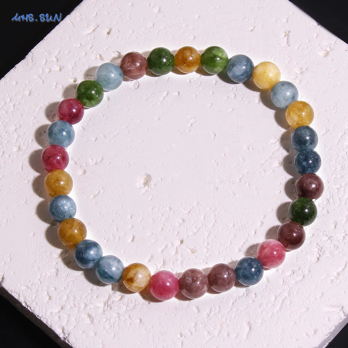 MHS.SUN Fashion Tourmaline Bracelet Colorful Natural Healing Energy Yoga Women Elastic Beaded Bracelet Jewelry Birthday Gifts