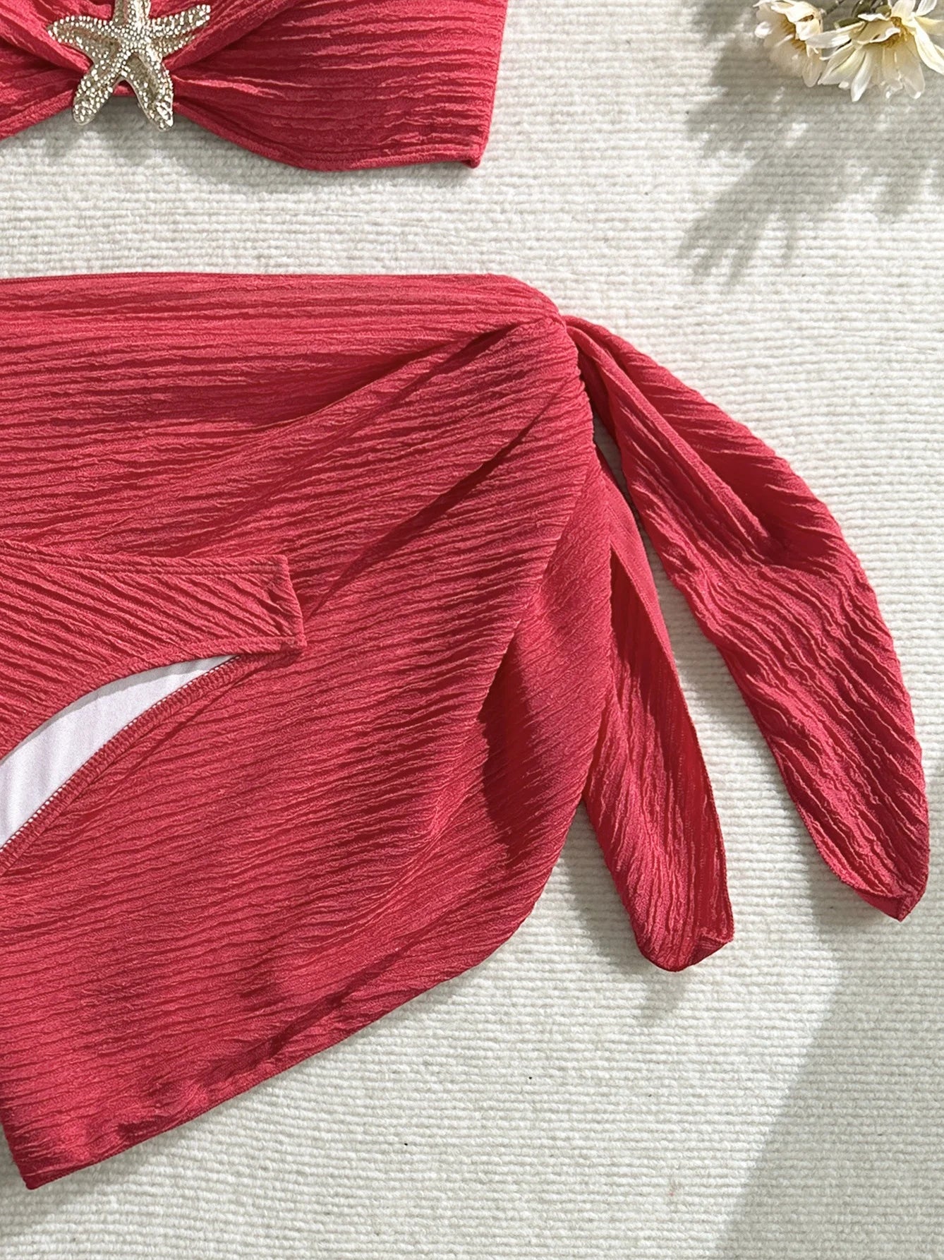 Sexy Metal Starfish Bikinis Set Women Brown Bandeau Push Up Mesh Skirt 3 Piece Swimsuit 2025 Beach Bathing Suit Holiday Swimwear