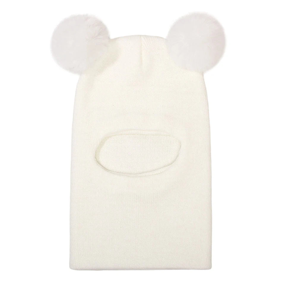 Kids Autumn Winter Pullover Hat Children's Double Ball Ear Protection One-piece Hats Baby Yarn Knit Cap Balaclava Christmas Gift