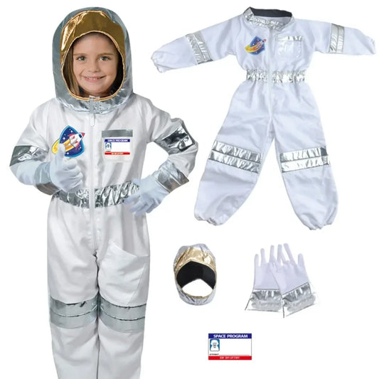 Children's Space Suit Cosplay Costume Astronaut Gloves Spaceman Kids Jumpsuit Holiday Halloween Party Gift Space Clothes