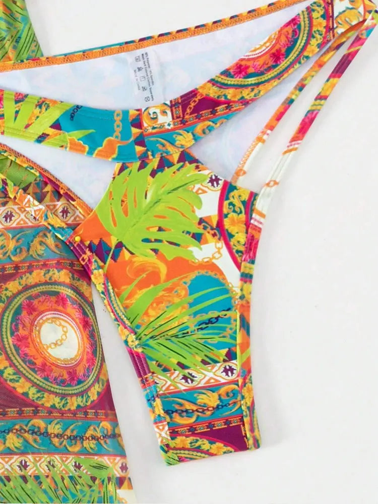 Cikini-One Shoulder Mesh Beach Skirt for Women, Sexy Bikinis Set, Summer Swimsuit, Bathing Suit, Three Piece