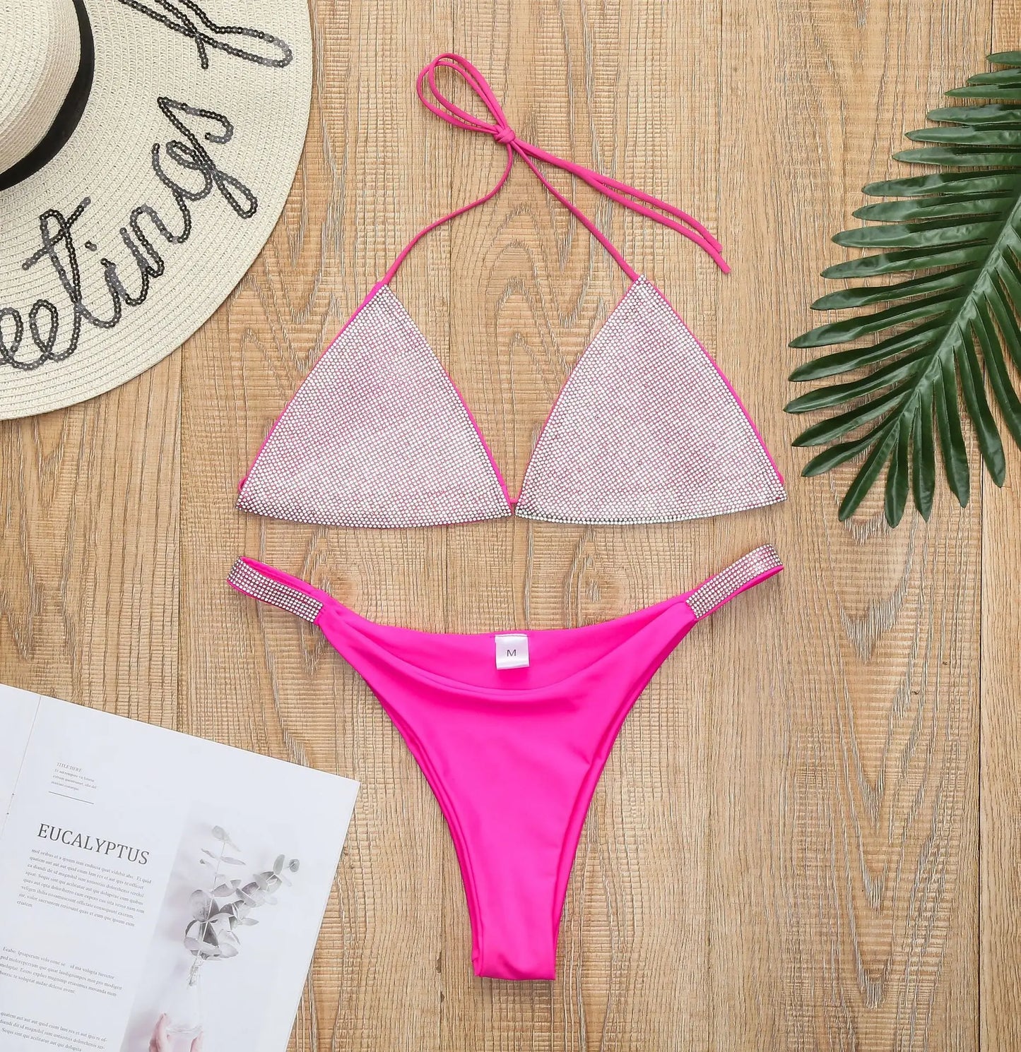 Bikini 2024 Sexy Diamond Rhinestones Solid Swimwear Swimsuit Women Triangle Halter Bikinis Set Bathing Suit Beach Bikini Female