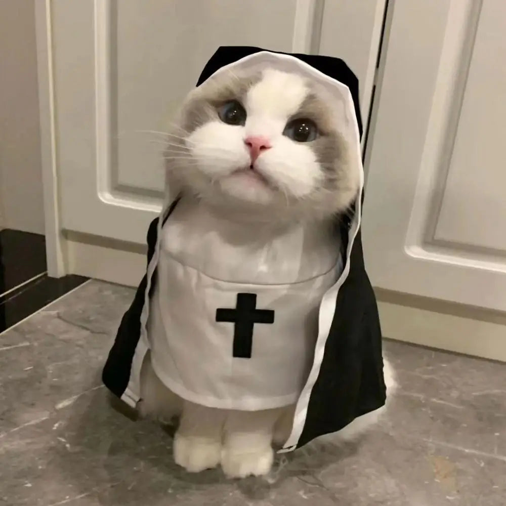 Nun Costume For Dog Halloween Dog Costume Funny Cosplay Nun Costume Sister Habit Pet Cloth Dress Up Pet Costume For Small Cats &