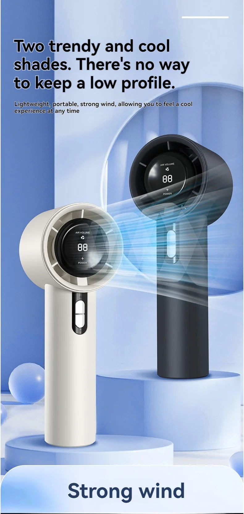 2pcs USB Rechargeable Handheld Fan - 100-Speed Turbo Cooling with LED, Portable Mini Fan for Outdoor, Camping & Office