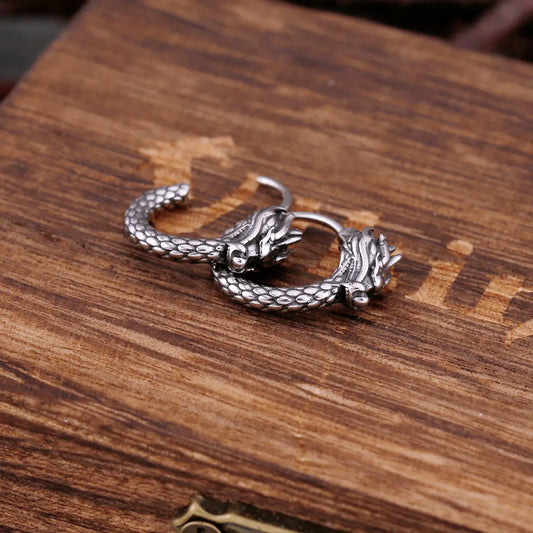 316L Stainless Steel Vintage Dragon Hoop Earring For Men Street Hip-Hop Style Earrings Fashion Animal Punk Jewelry Wholesale