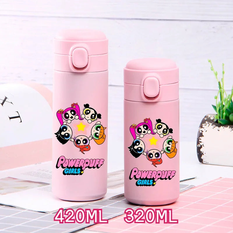 320ml/420ml The Powerpuff Girls Portable Large Capacity Sport Water Bottle Children Drinking Cup Thermal Stainless Steel