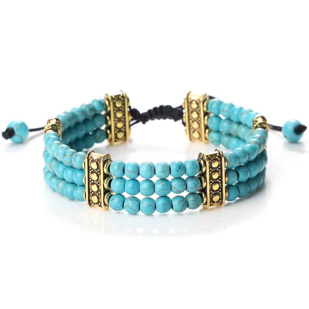 Natural Stone Beads Bracelet 4mm Malachite Black Lava Yoga Energy Hot Couple For Women Men Jewelry Braided Rope Knot Bangle Gift
