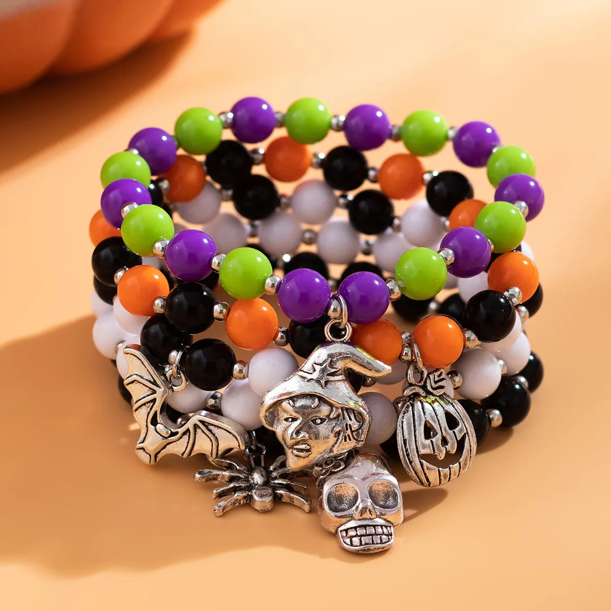 5pcs/Set Halloween Grimace Beaded Bracelet Set Holiday Party Skeleton Witch Pumpkin Head Woman Jewelry New Party Year's Gift