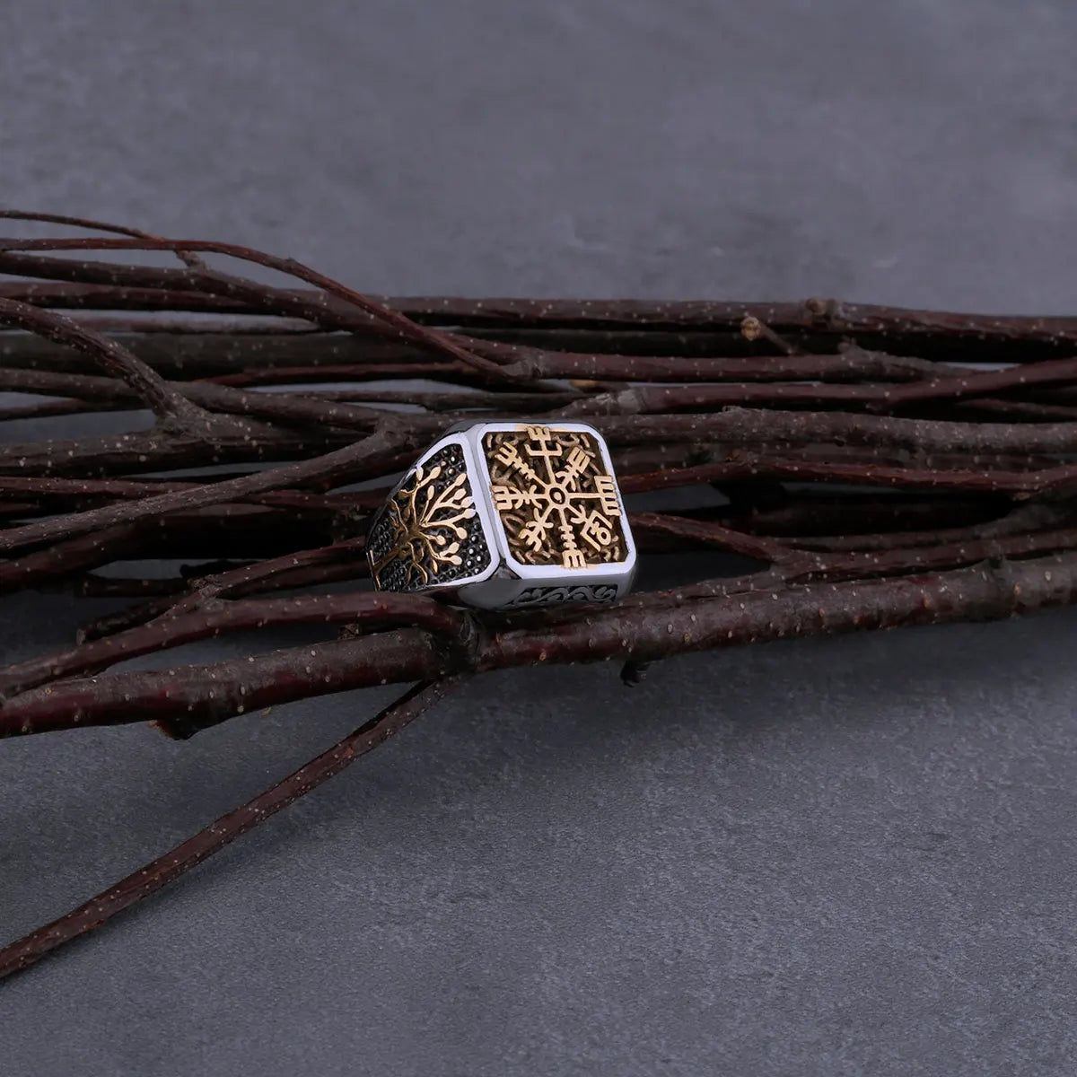 316L Stainless Steel Viking Helm of Awe and Tree of Life Ring Men's Amulet Biker Boys Fashion Boutique Ring Jewelry Gift