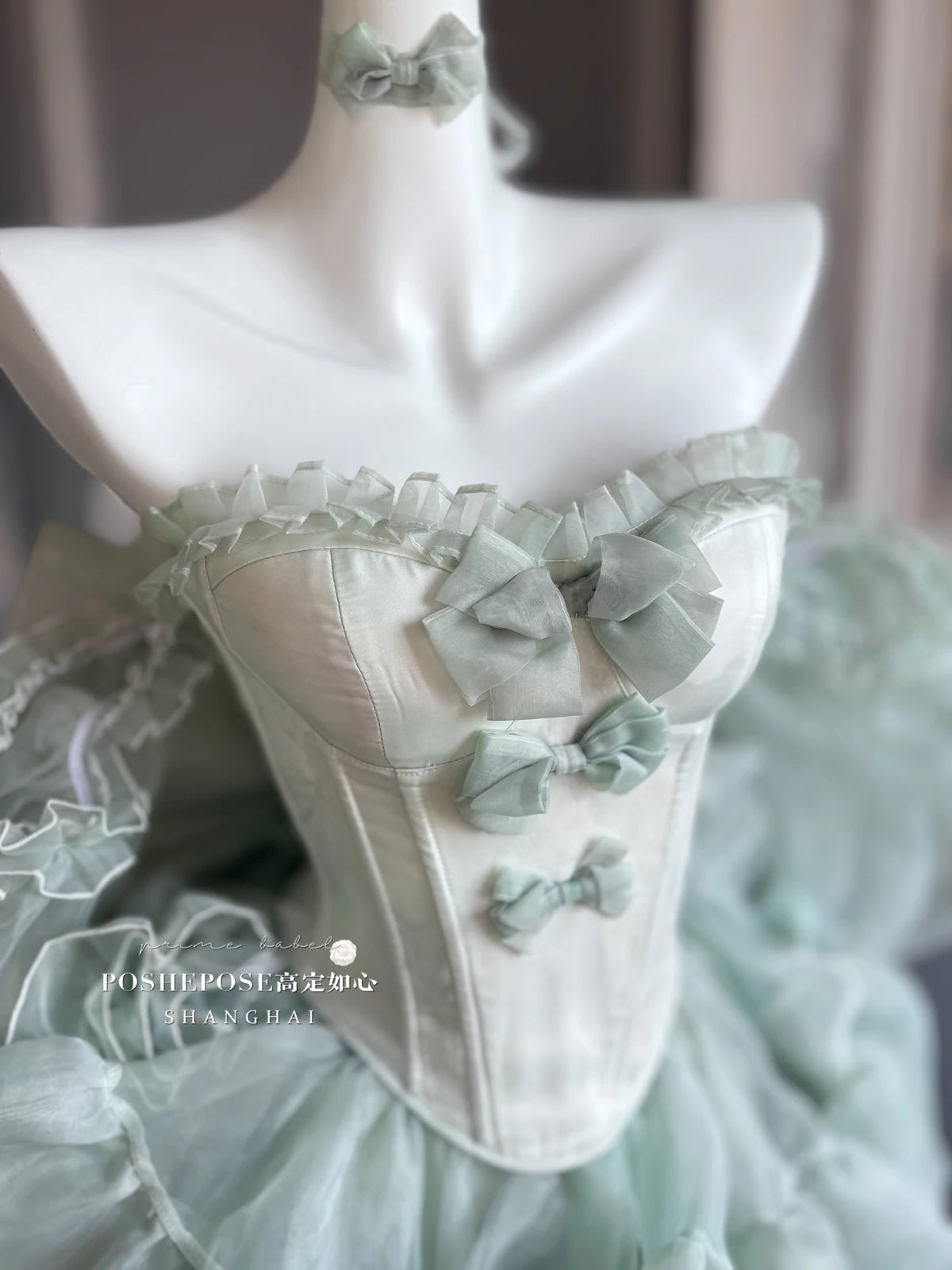 High Street Women's Mint Green Strapless Bowknot Sweet Fairy Organza Dress 2024 New Elegant Big Bow Trailing Party Wedding Dress