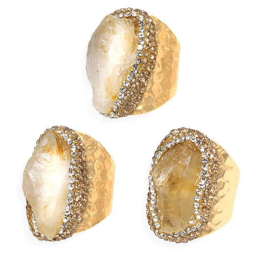 Irregular Citrine Open Ring for Women Micro Inlay Adjustable Reiki Natural Stone Finger Jewelry