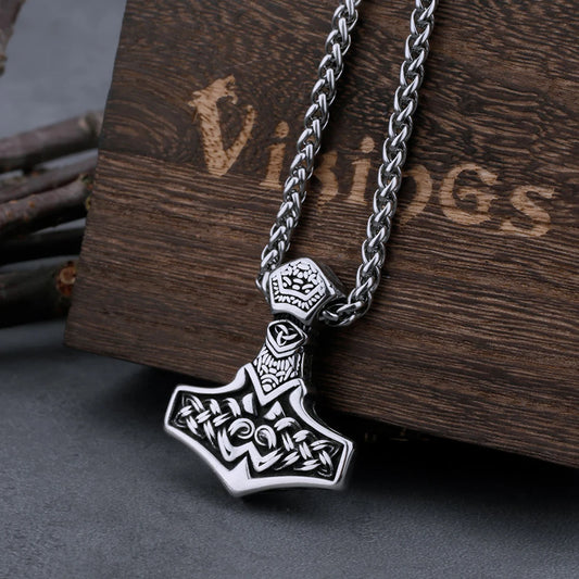 316L Stainless Steel Viking Vintage Mjolnir Thor's Hammer Necklace Men's Celtic Knot Amulet Charm Hip Hop Biker Pendant Jewelry