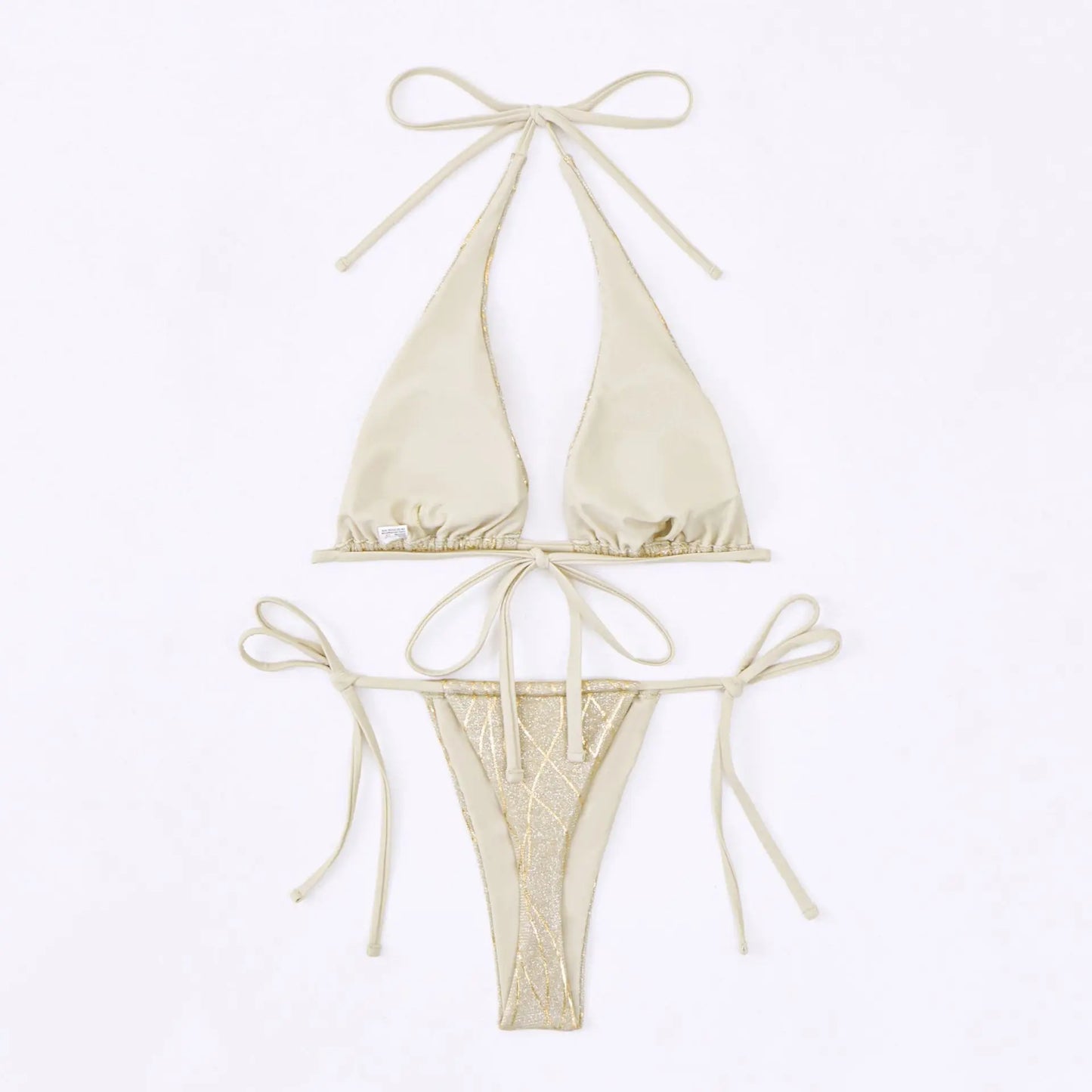 Sexy Golden String Bikini 2024 Women Swimsuit Female Swimwear Thong Halter Bikinis Set Brazilian Beach Bathing Suit Biquini