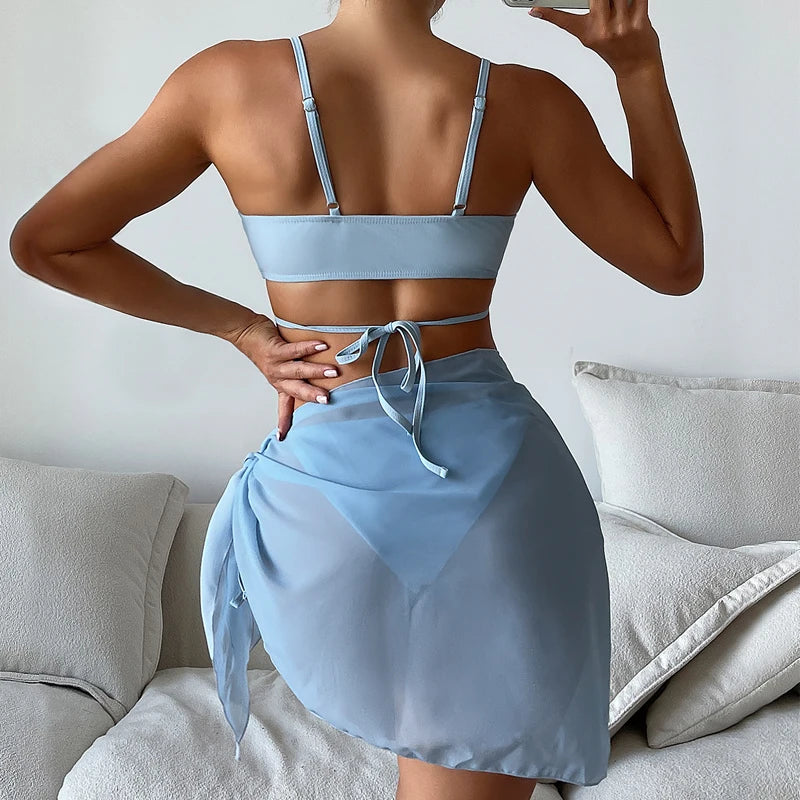2025 3Pack Bikinis Beach Skirt Tunics for Beach Cover up Swimwear Crossed Back Swimsuit Mesh Bathing Suit Summer