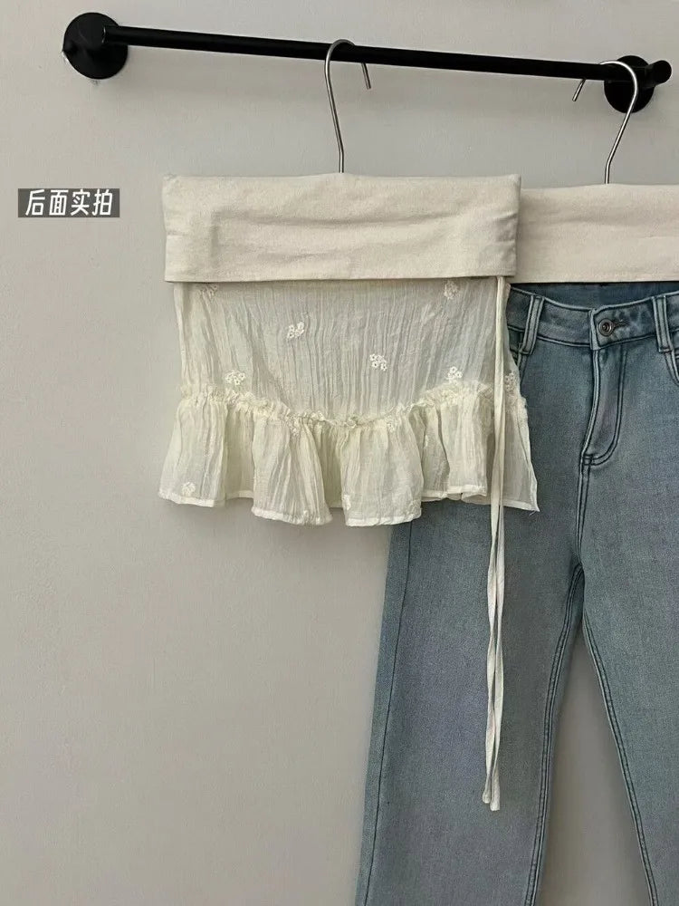 Mini Skirt Women 2025 Faldas Mujer De Moda Chic Saia Solid Color Korean Sweet Jupe Bandage Ruffles Cute Y2k Skirts New Bottoms