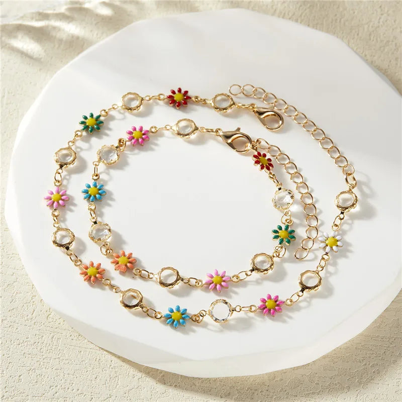 Exquisite Boho Candy Color Heart Shaped Crystal Bracelet for Women Fashion Charm Zircon Butterfly Pearl Metal Chain Bracelets