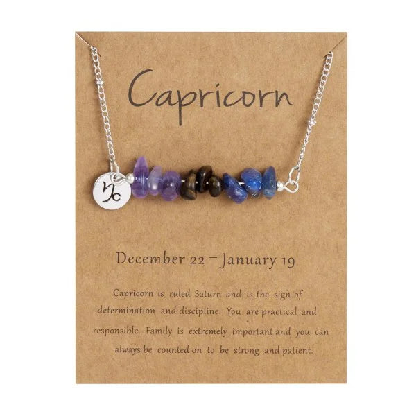 Stainless Steel 12 Zodiac Signs Constellation Charm Natural Crushed Stone Beaded Necklace for Men Women Couples Choker Virgo