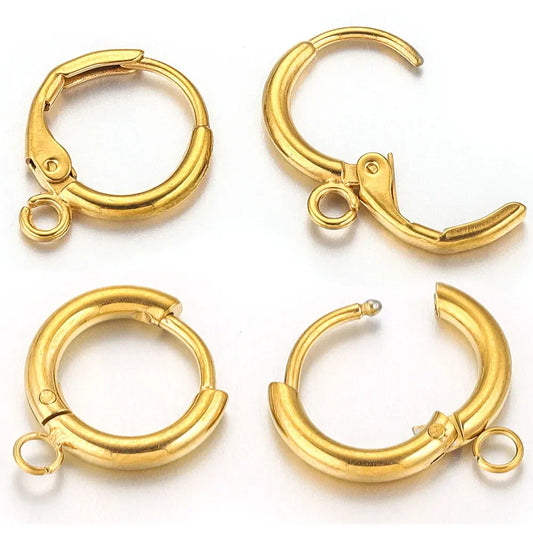 10pcs Stainless Steel Round Earrings Hooks Clasps Earring Post Components Parts Ear Ring for Making Supplies Women DIY Findings