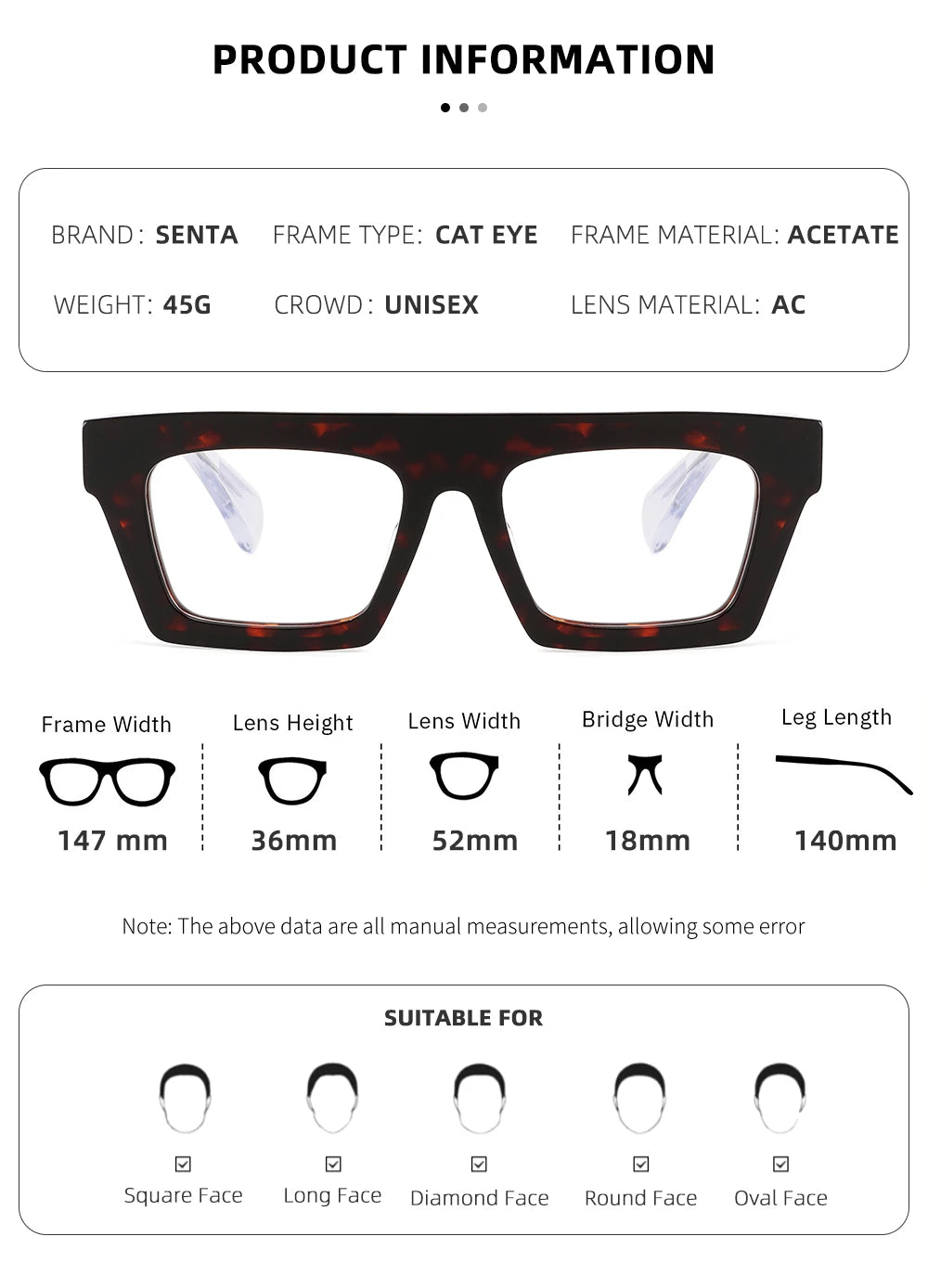 Classic Thick eyeglasses male acetate frame Clear Lens Glasses for Women Men Sunglasses UV Protection Hand-Crafted Eyewear Frame