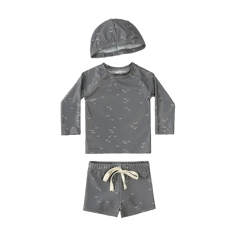 2025 Summer Kids Boy Swimsuits Sun Protection Vacation Beach Pants Long sleeve Tops with Hat Children Surfing Swim Suit 1-7T