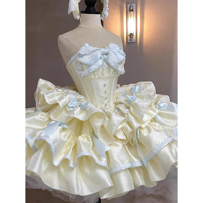French Celebrity Style Tea Party Princess Strapless Dress Sweet Slim-Fit Birthday Dress Lady Elegant Sleeveless Lolita Dresses