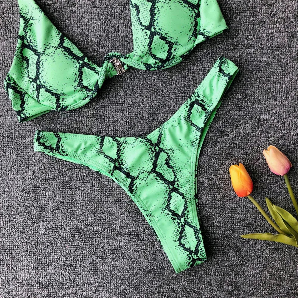 Snake Print Bikini Push Up Sexy Micro Swimsuit Thong Swimwear 2 Piece Beachwear Women Bathing Suit Bikinis Sets Female Swimsuits