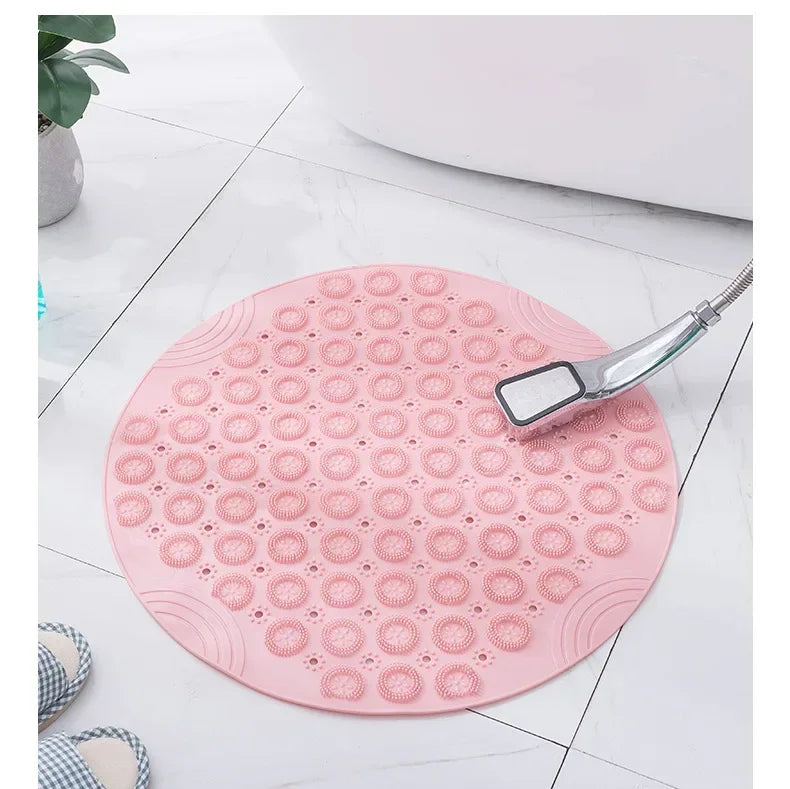 Bathroom Mat Anti-slip Sucker Round PVC Bath Mat with Drain Hole Silicone Bathing Rugs Foot Massage Pad Bathtub Soft Shower Mat