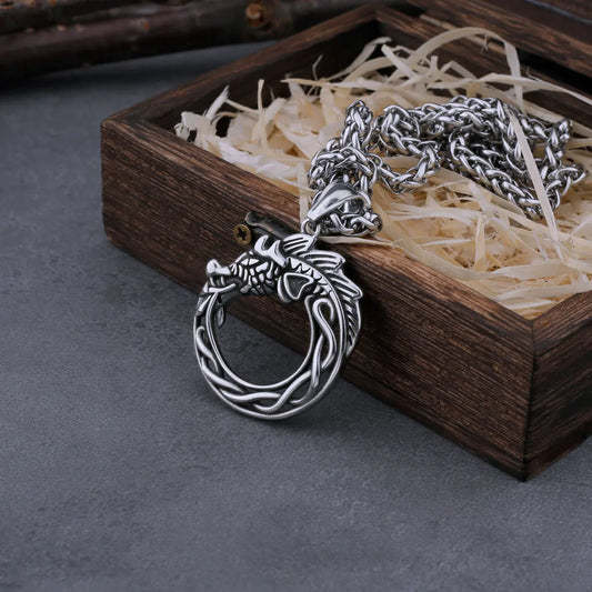 Men's Viking Self Devourer Necklace Celtic Knot Hip Hop Amulet Dragon Pendant Scandinavian Fashion Jewelry for Men Gifts