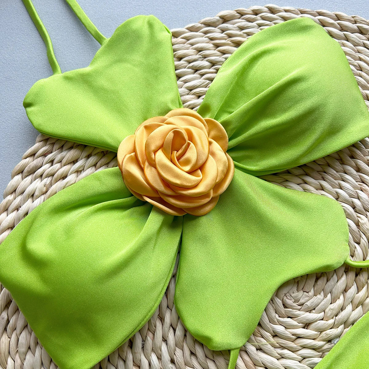 Sexy Green 3D Floral Bikinis Sets Women Halter Push Up Pleate Skirt 3 Piece Swimsuit 2025 Beach Bathing Suit Thong Swimwear