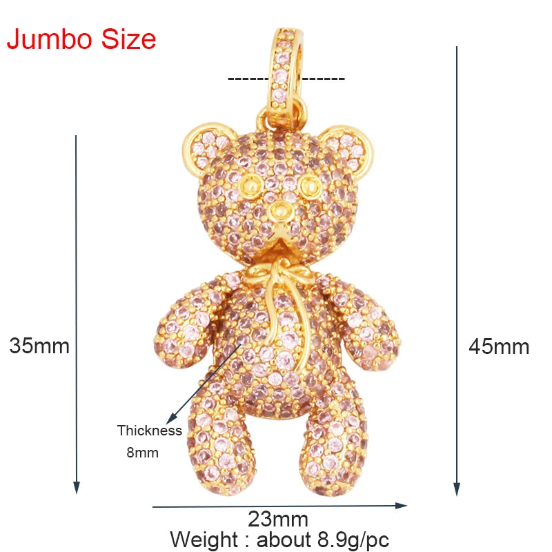 Luxury Fine Inlaid Rainbow Cubic Zirconia Charm Pendant,Cute Bear Jewelry Necklace Bracelet Making Wholesale Supplies M85