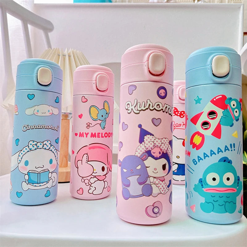 MINISO 420ML Thermos Coffee Cup 304 Stainless Steel Water Bottle Cute Cartoon Pattern Student Drink Bottle Girl Gift Water Cup