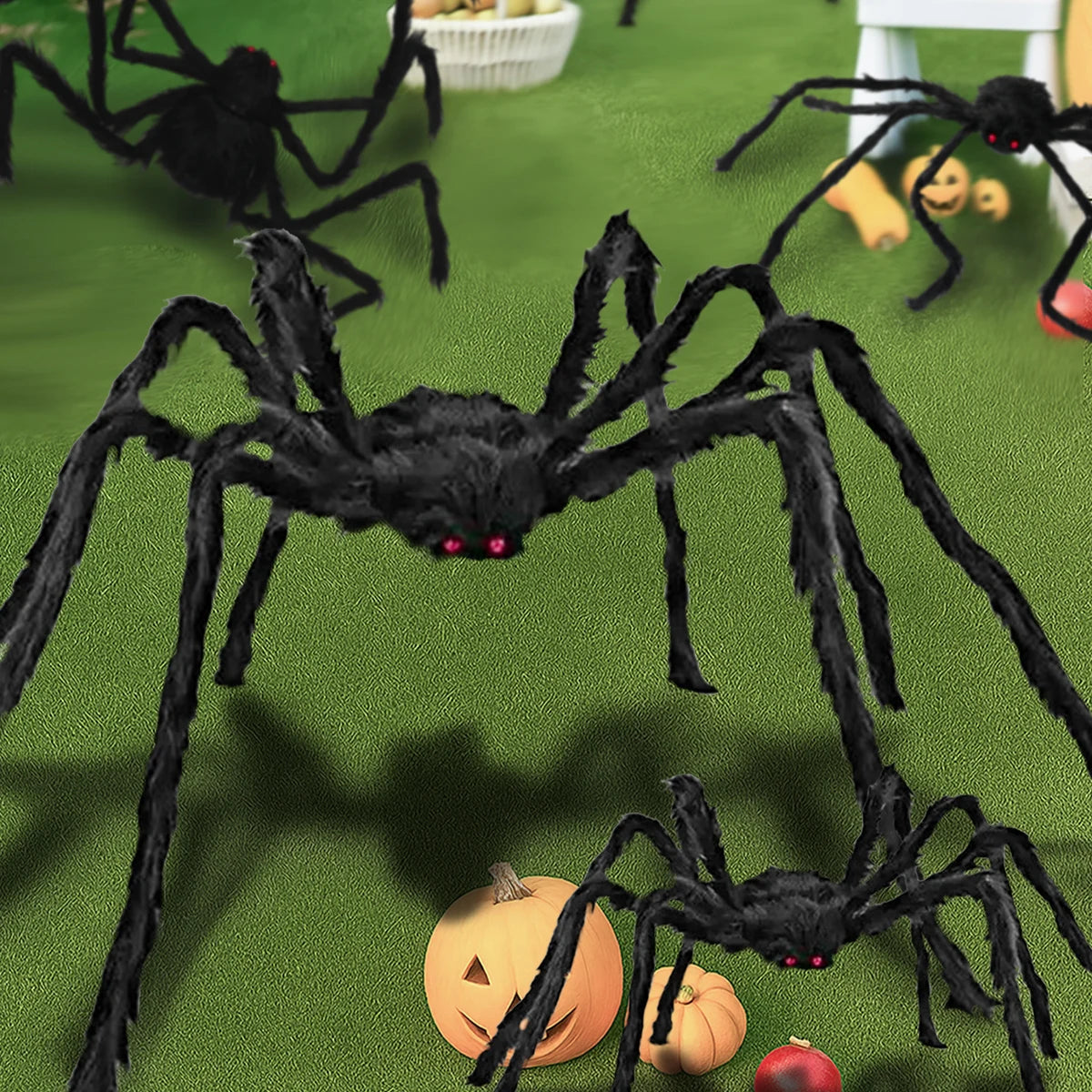 75/125cm Giant Black Spider Halloween Party Decor for Home 2025 Outdoor Haunted House Ornament Trick or Treat Big Black Spider