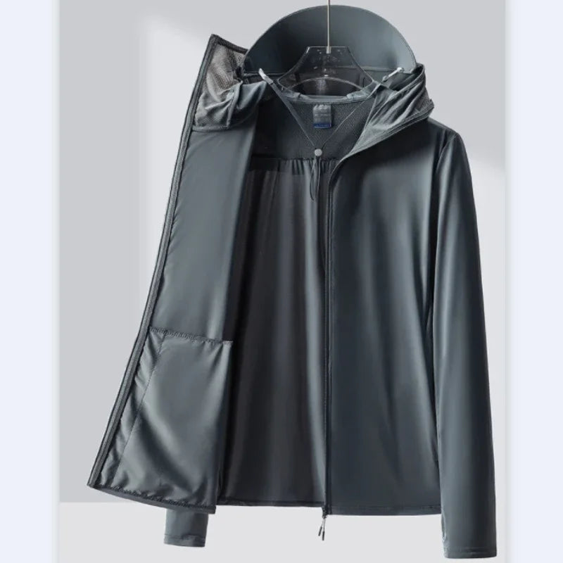 UPF 50+ Sunscreen Jacket for Men -Waterproof Hooded Windbreaker for Summer Fishing and Hunting Quick Dry Sun Protection Clothing