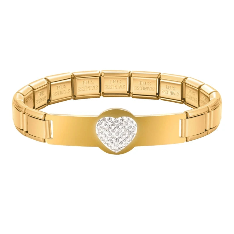 New Fashion Women Romantic Heart Star Zircon 9MM Width Stainless Steel Bracelet Bangle Girls Wedding Christmas Gift Jewelry