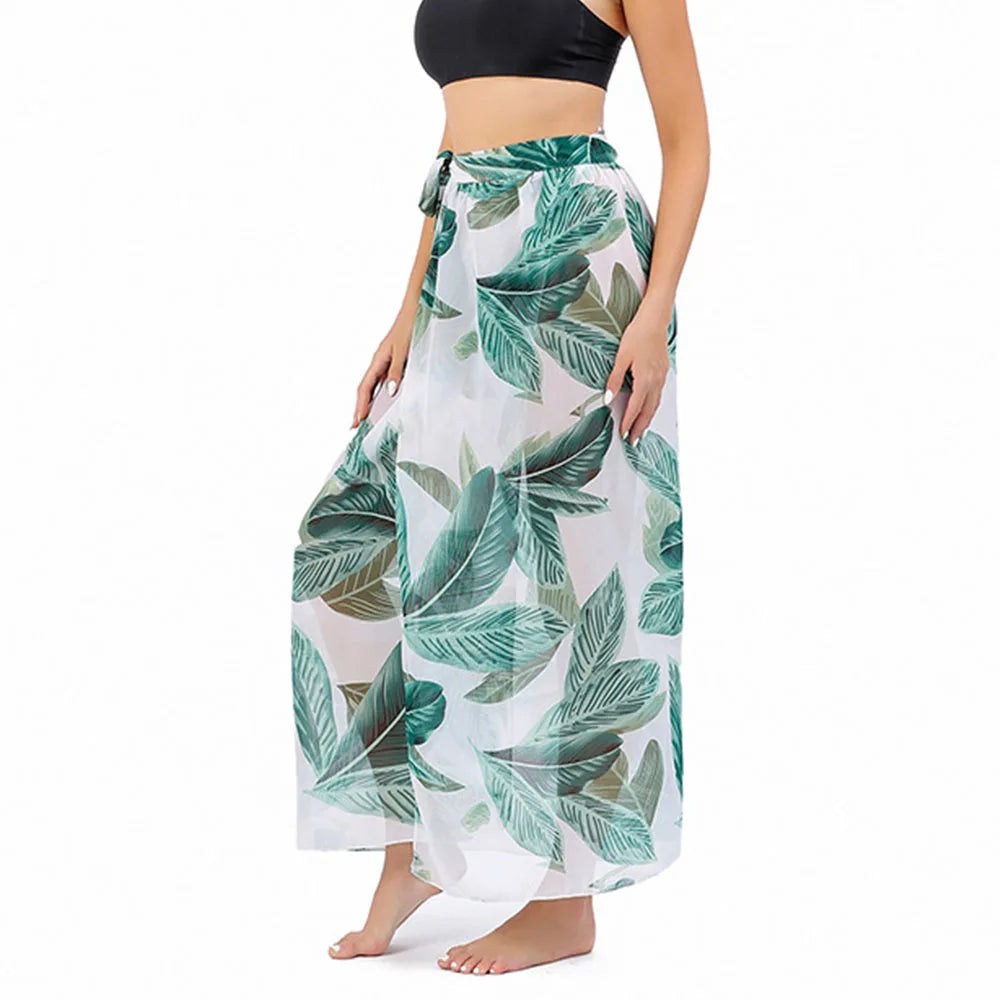 Women Long  Print Sarongs Swimsuit Coverups Beach Bikini Wrap Sheer Long Skirt Chiffon Scarf Cover Ups for Swimwear
