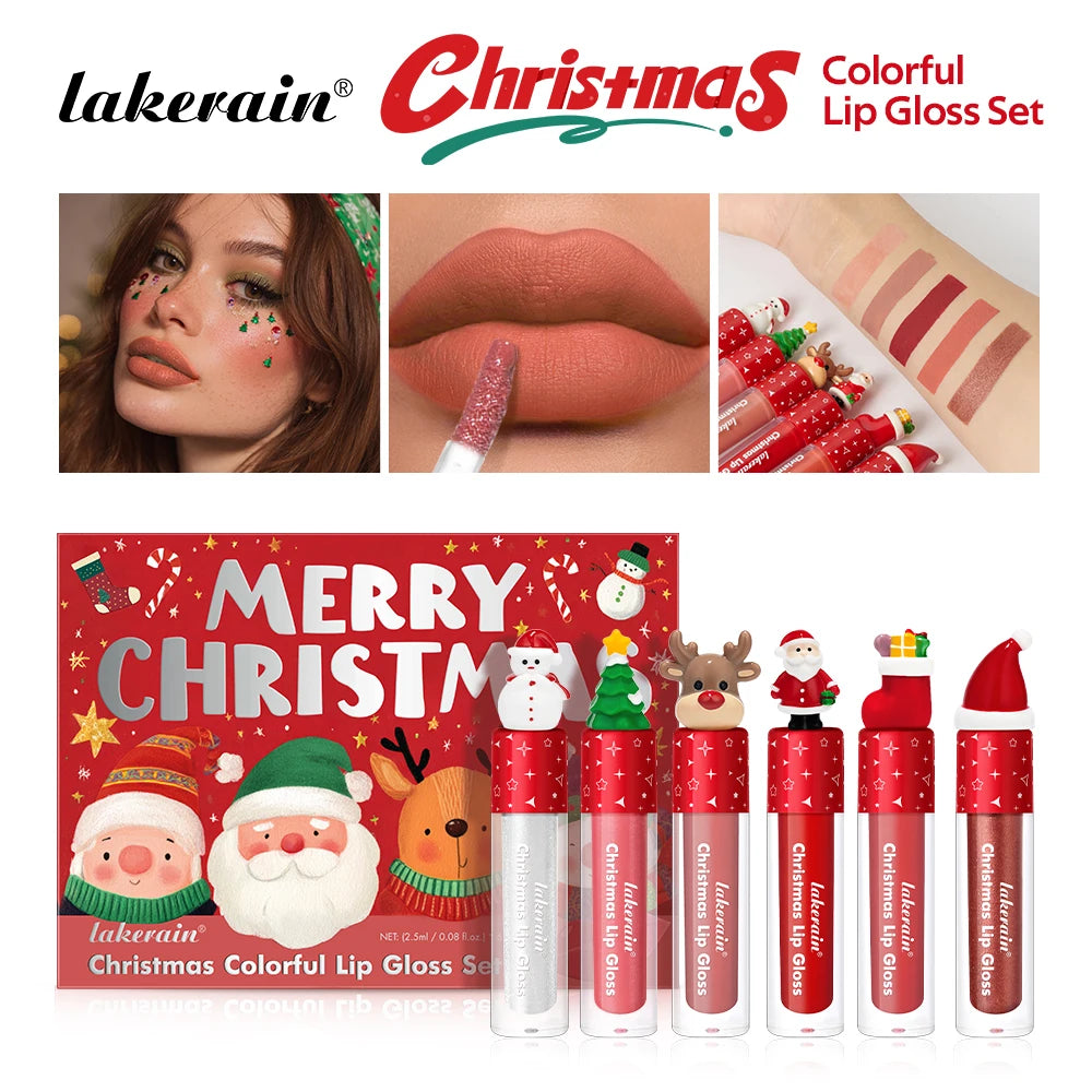 Lakerain Christmas Lip Gloss Set Long Lasting Moisturizing Waterproof Portable Travel Kit Ideal Thanksgiving Christmas Gift