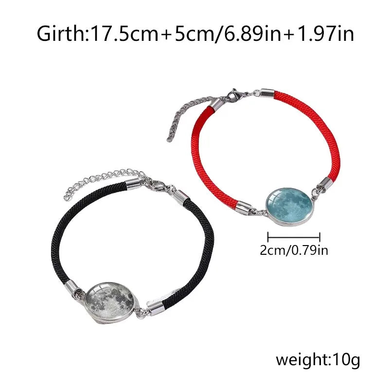 2 PCS/Set Stainless Steel Couples Bracelet For Women Lover Luminous Sun Moon Rope Charm Friendship Girlfriend Party Jewelry Gift