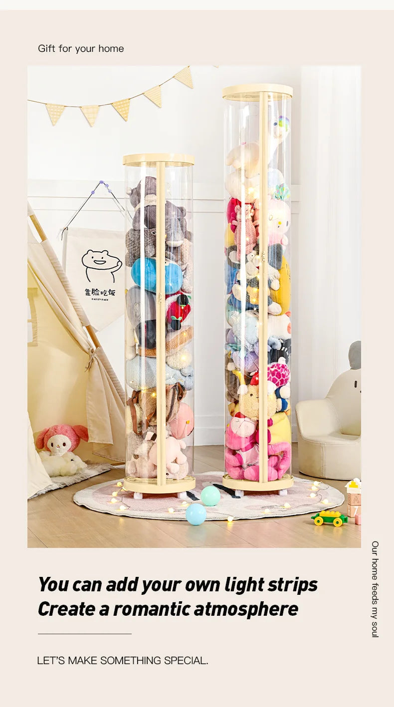 Transparent Doll Storage Box Plush Toy Circular Organization DIY Zipper Storage Tube Children's Toy Organizer Kid Christmas Gift