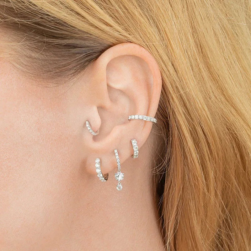 New Design Stainless Steel Cubic Zirconia Chain Hoop Earring For Women Square Water Drop Punk Cartilage Earring Piercing Jewelry