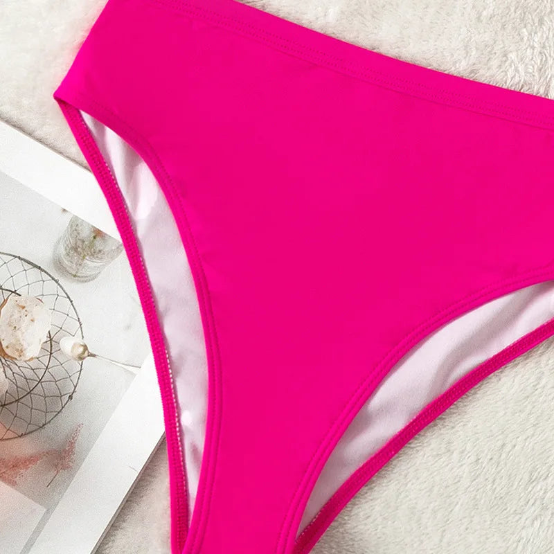 One Shoulder Bikinis 2025 Women Ruffle Swimsuit Solid High Waist Swimwear Female Padded Bathers Bathing Swimming Suit Beachwear