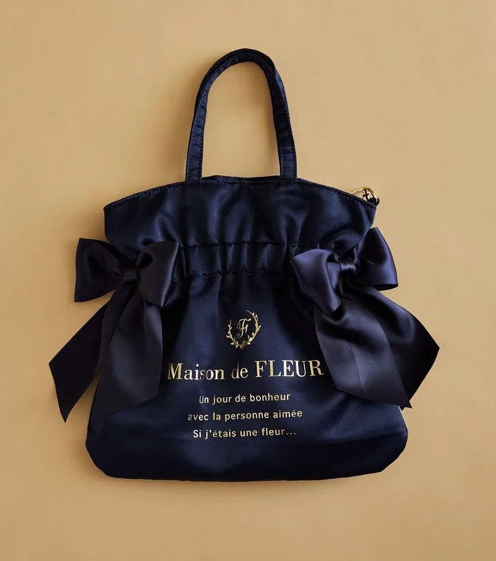 Japanese New Satin Double Bow Portable Shoulder Crossbody Women Bags with Long Shoulder Straps Sweet Letters Tote Bags