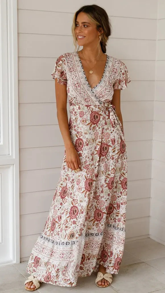 2024 Summer Leisure Hot Sale Holiday Printed Dress Sexy Long Dress Women's Wear