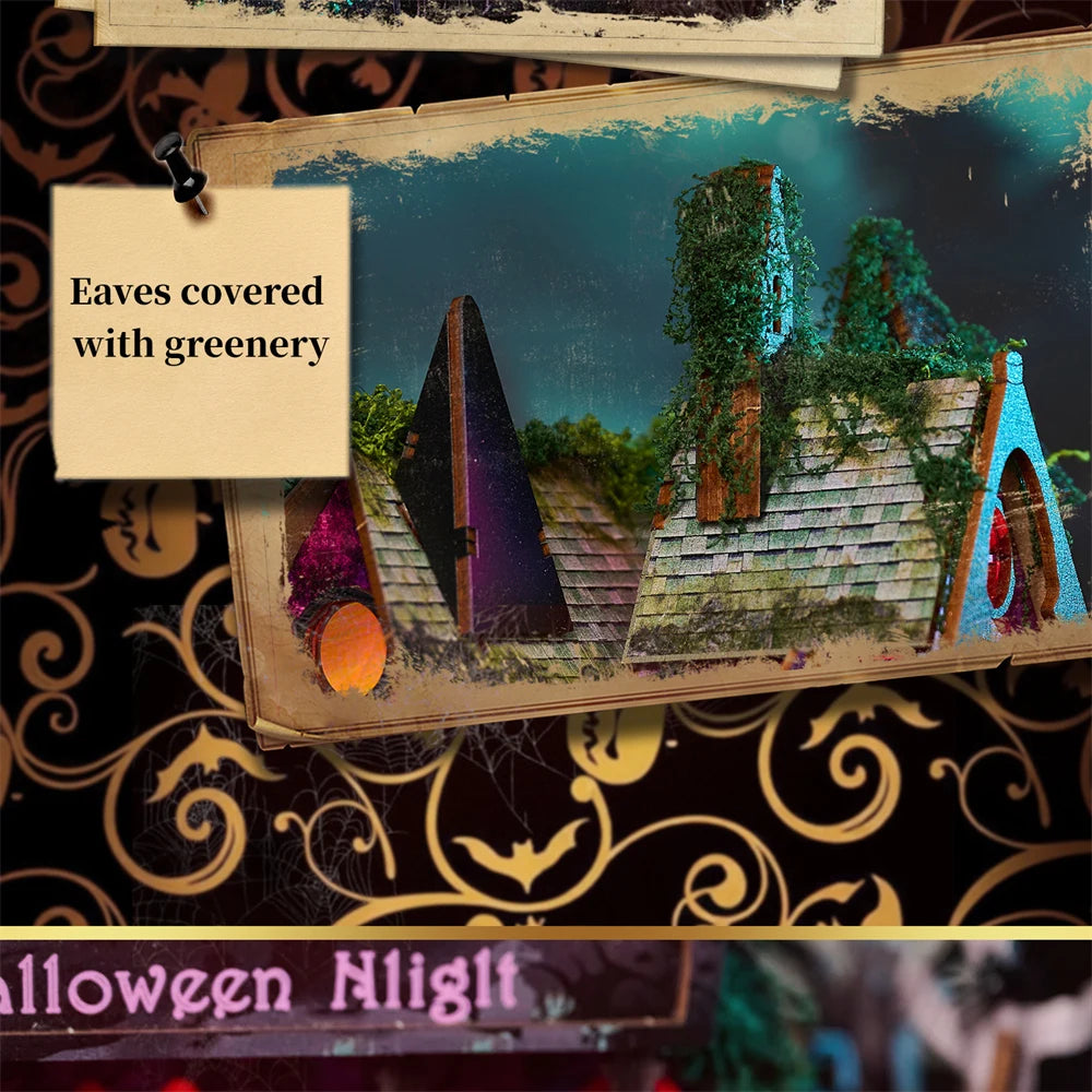 Retro DIY Wooden Halloween Night House Figurines Miniatures Kits With LED Lights Home Desk Decoration For Adult Handmade Gifts