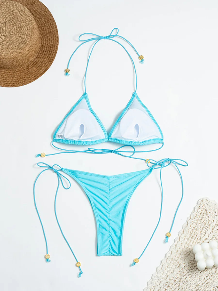 Micro Bikini Thong Women Swimsuits 2025 Sexy Swimwear String Bikini Set Halter Biquini Swim Suits Beachwear Female