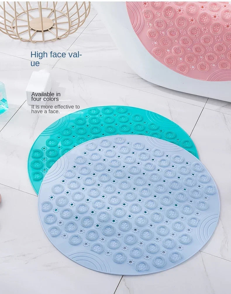 Bathroom Mat Anti-slip Sucker Round PVC Bath Mat with Drain Hole Silicone Bathing Rugs Foot Massage Pad Bathtub Soft Shower Mat